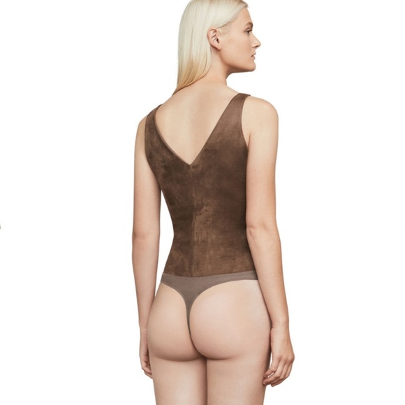 BCBGMAXAZRIA "MYA" Faux-Suede Tank Bodysuit, Brown Mocha - NWT - Picture 3 of 5